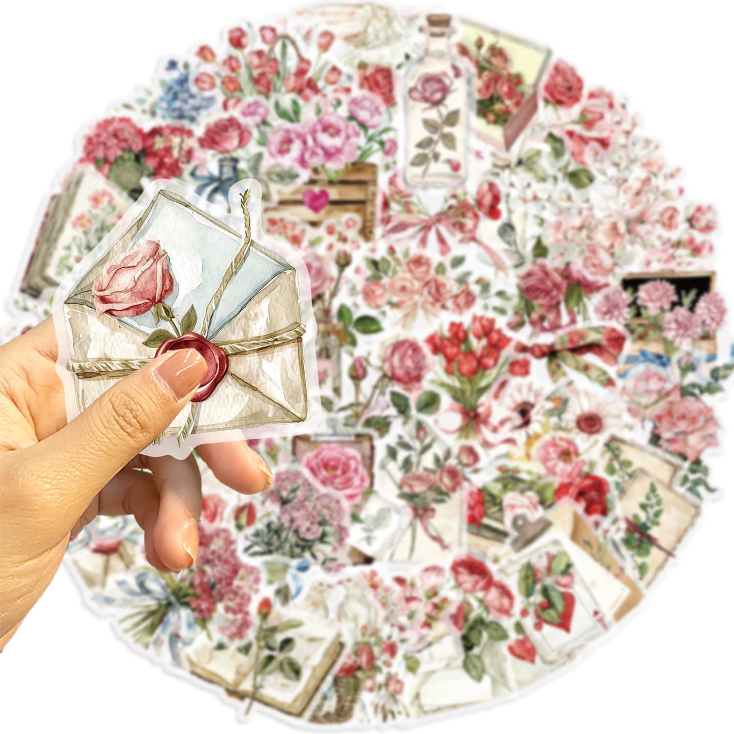 50PCS Pink Floral Sticker Pack