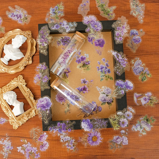 50PCS Purple Flower Stickers Pack