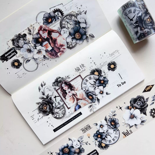 Black and White Flowers PET Tape