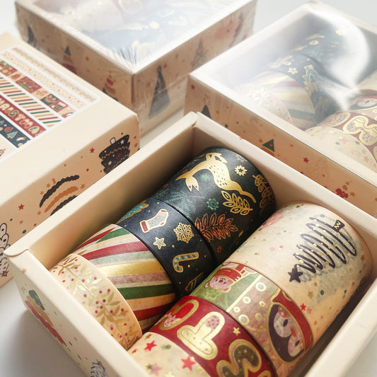 Foil Print Christmas Washi Tapes - 8 Rolls Set