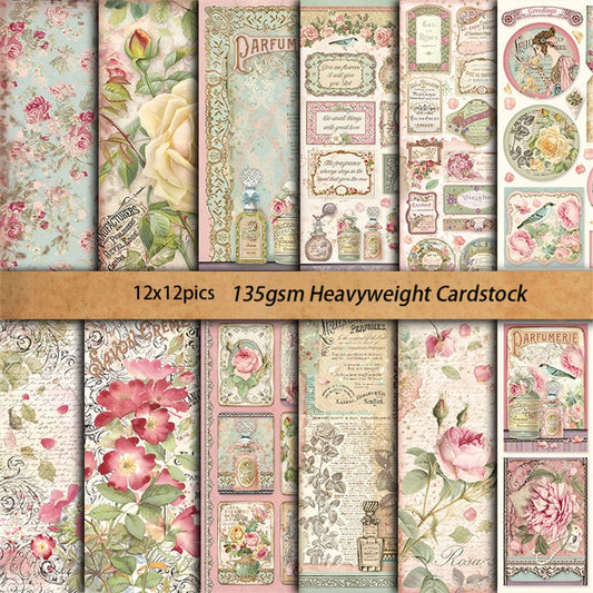 12PCS Rose Perfume Scrapbook Paper