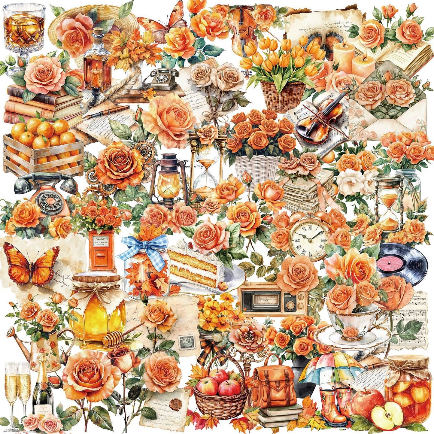50PCS Orange Flower Sticker
