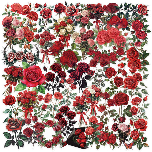 50PCS Red Rose Sticker
