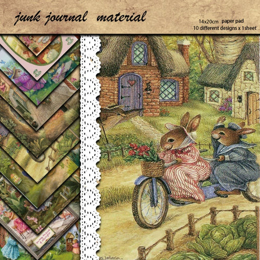 10PCS Rabbit Paradise Scrapbook Paper
