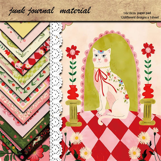 12PCS Vintage Illustration Scrapbook Paper