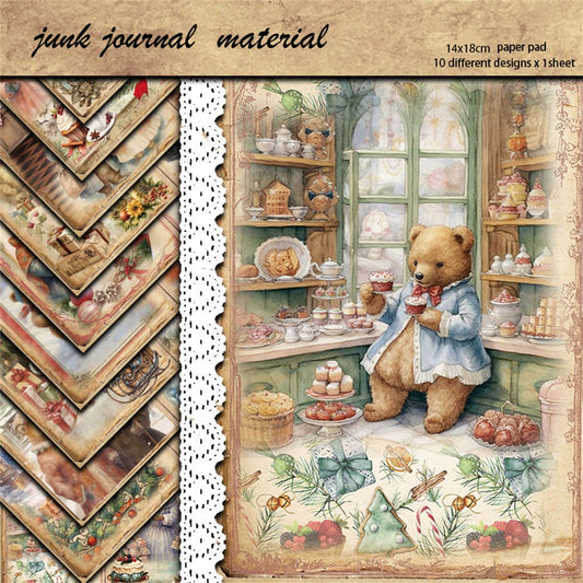 10PCS Vintage Teddy Bear Scrapbook Paper