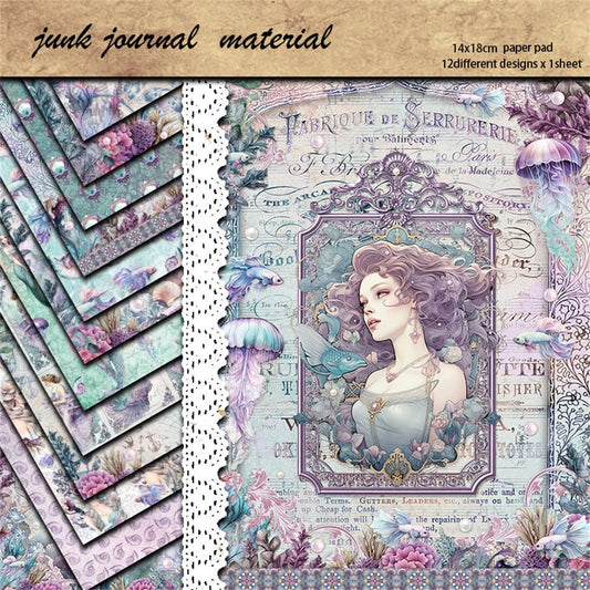 12PCS Mermaid Scrapbook Paper