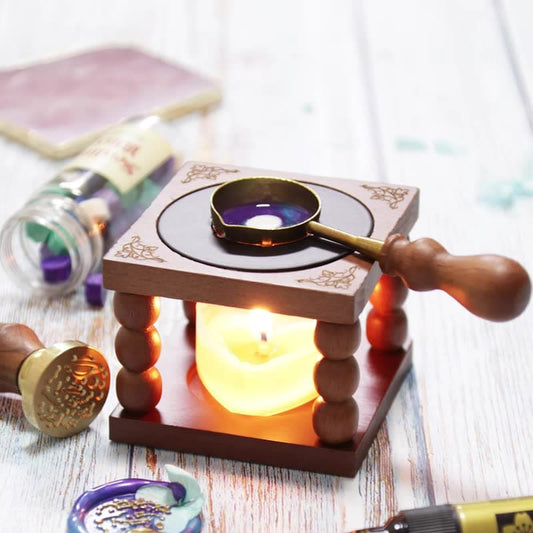 Retro Beech Wood Wax Melter Set