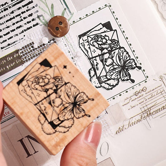 8-PCS Butterflies Dancing Among Flowers Wooden Stamps