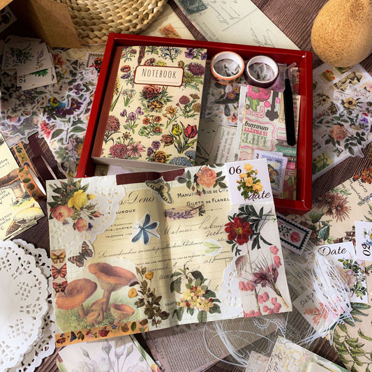 265PCS Vintage Floral Plant Series Scrapbook Box