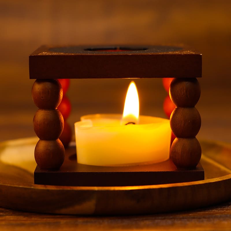 Retro Beech Wood Wax Melter Set