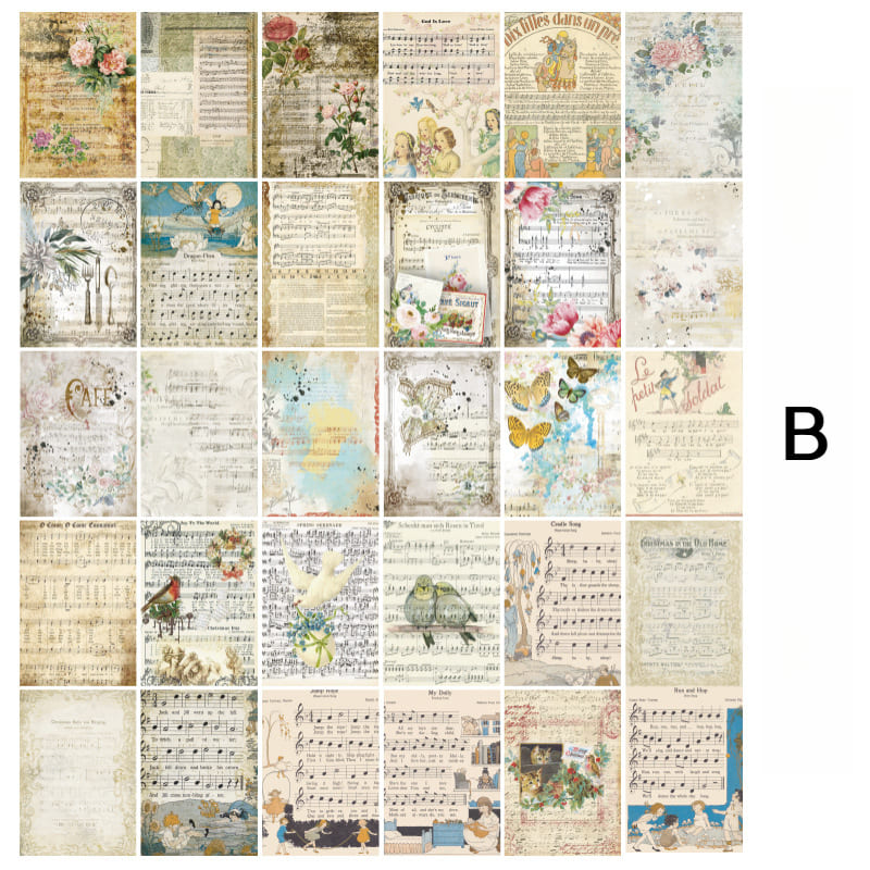 30PCS Retro Dream Series Scrapbook Paper