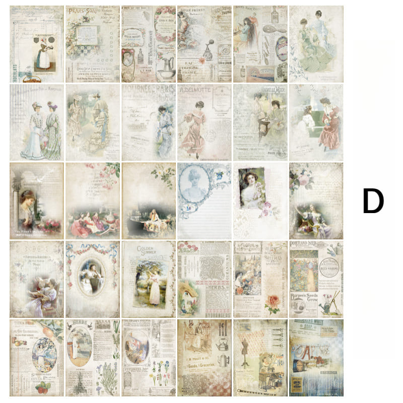 30PCS Retro Dream Series Scrapbook Paper