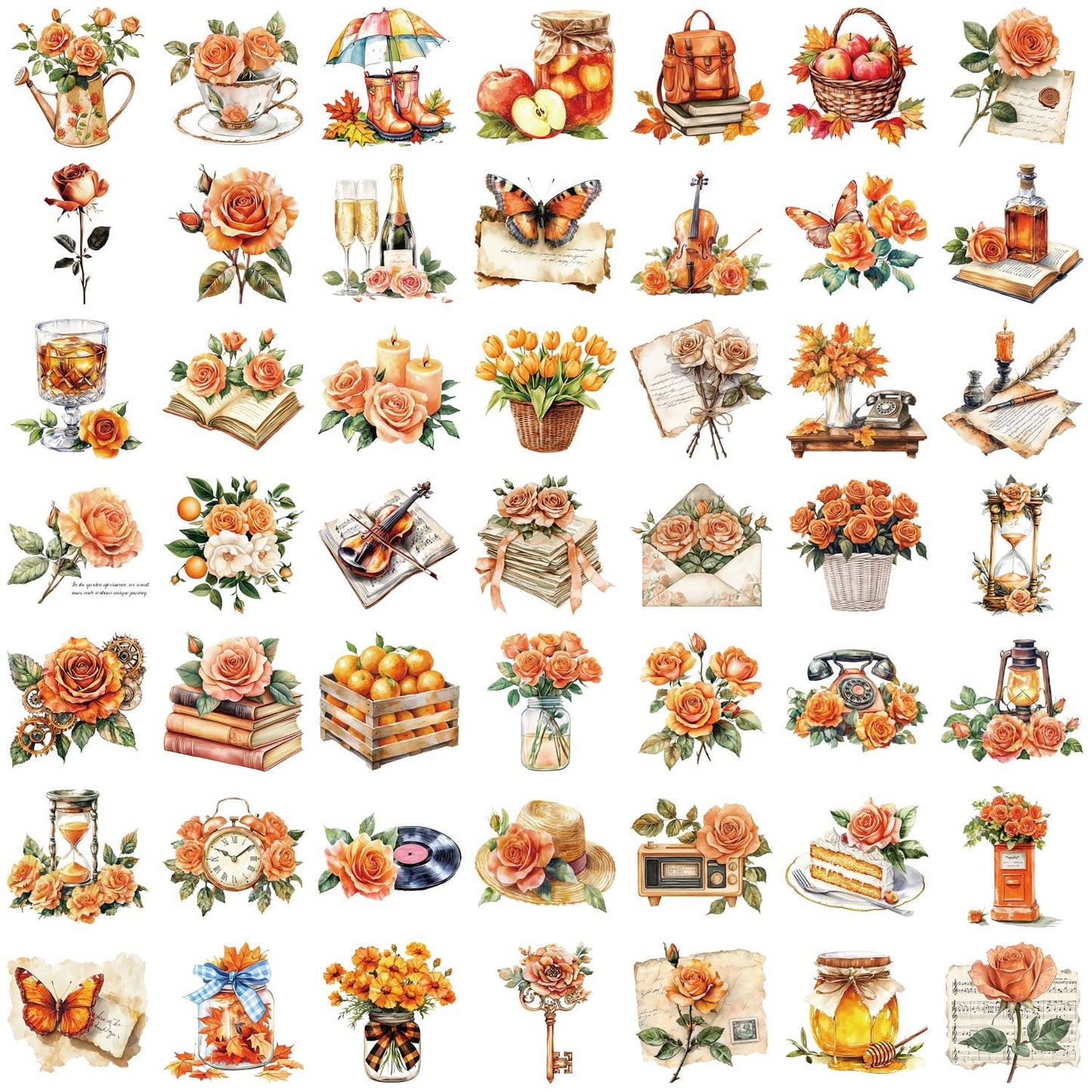 50PCS Orange Flower Sticker