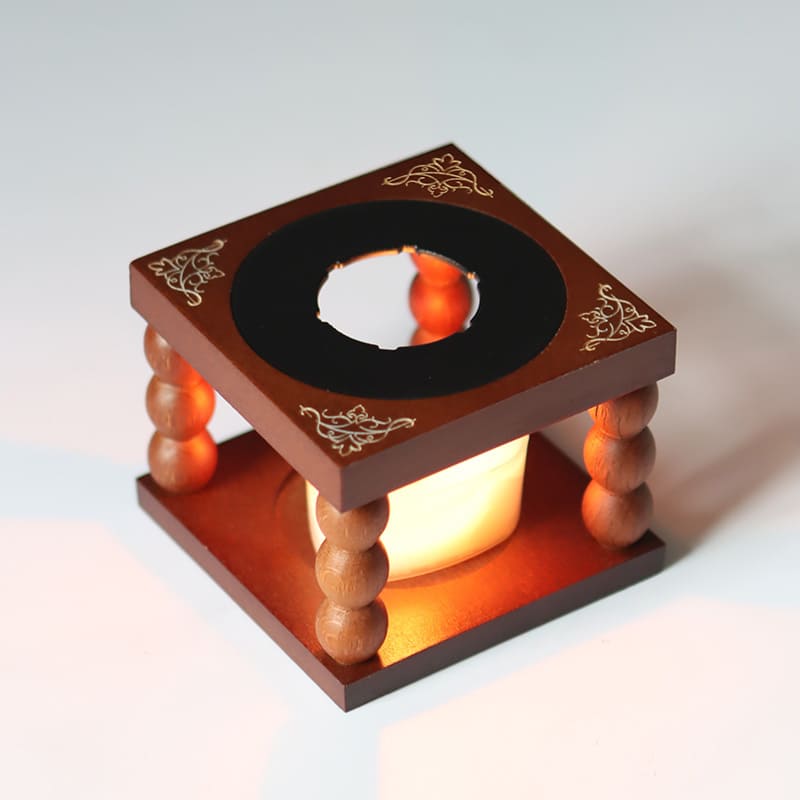 Retro Beech Wood Wax Melter Set