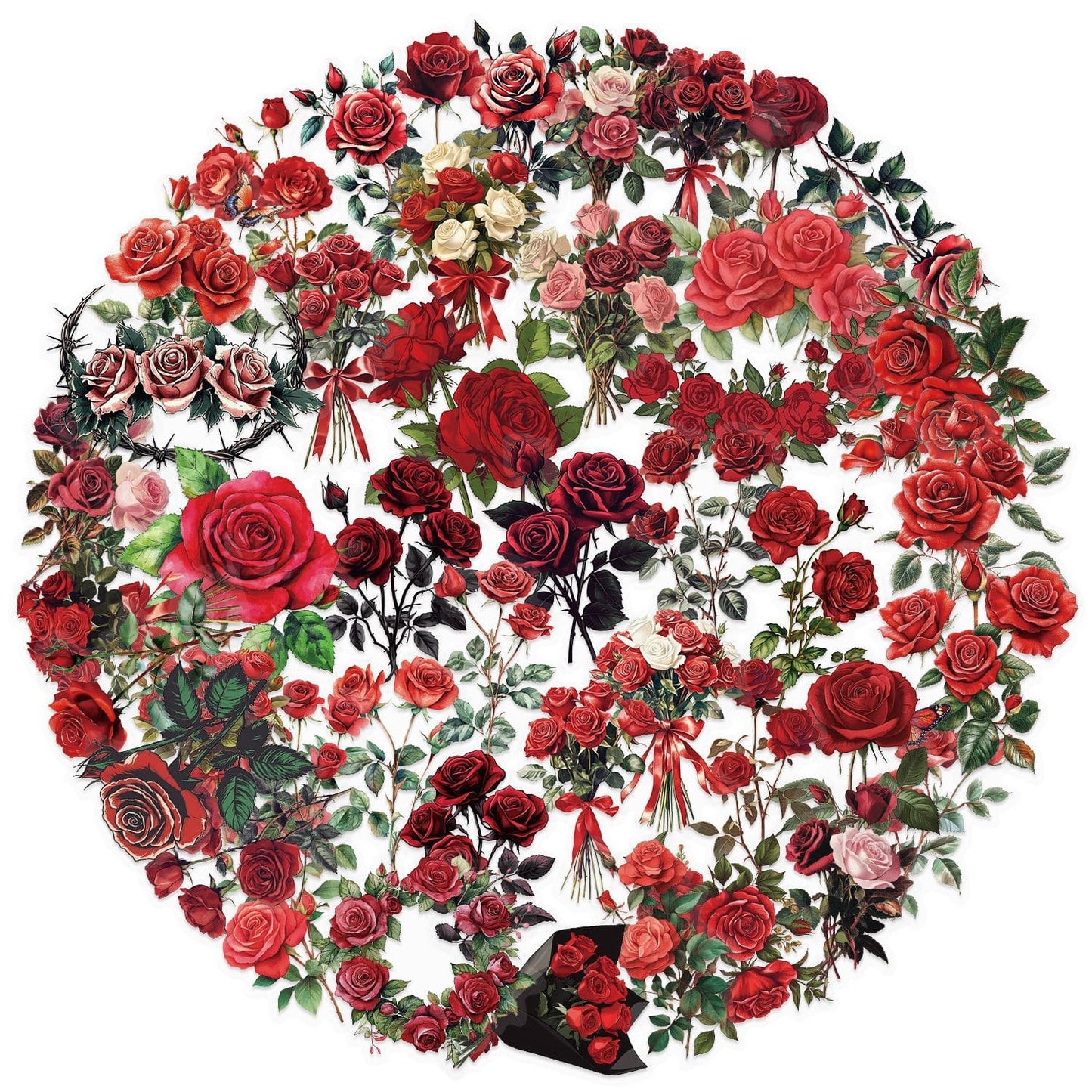 50PCS Red Rose Sticker