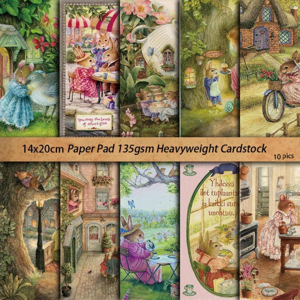 10PCS Rabbit Paradise Scrapbook Paper