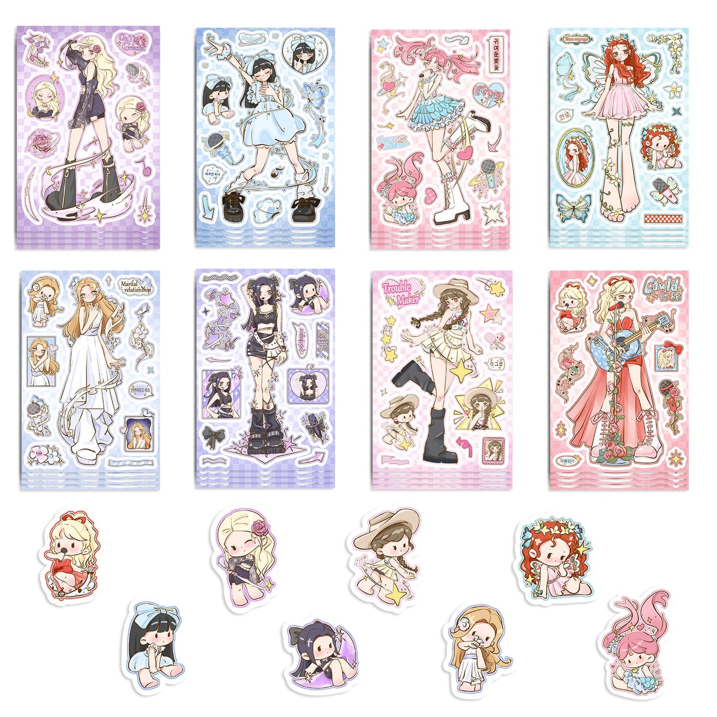 8PCS Girl Group Cartoon Stickers