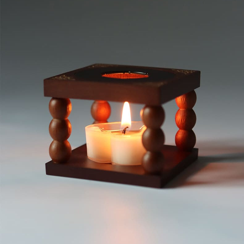 Retro Beech Wood Wax Melter Set