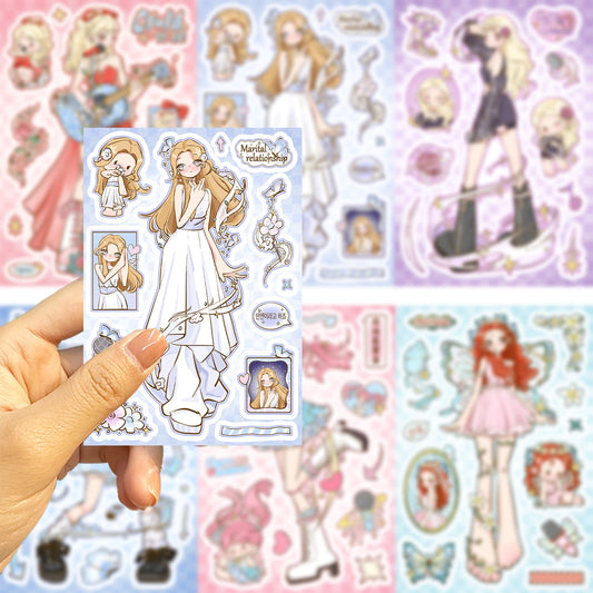 8PCS Girl Group Cartoon Stickers
