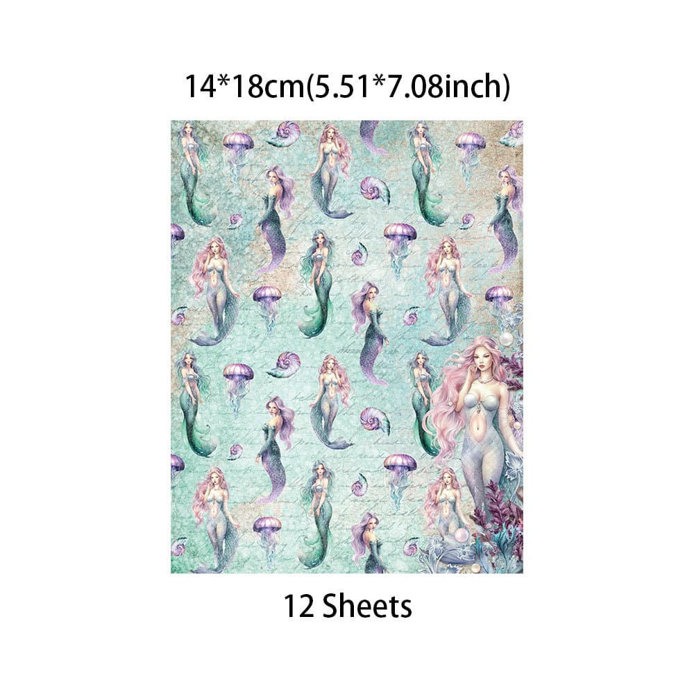 12PCS Mermaid Scrapbook Paper