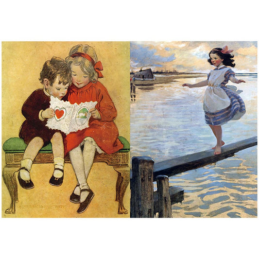 12PCS Vintage Children Illustration Scrapbook Paper