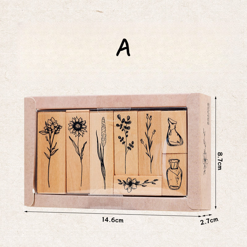 8PCS Plant Vase Wooden Stamp Set
