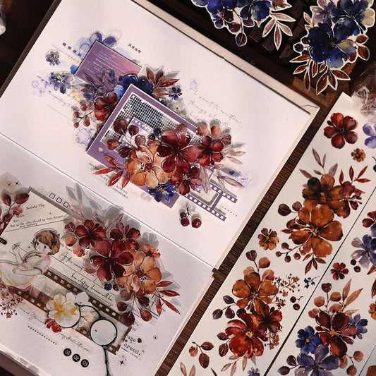 One Cycle Vibrant Two-Tone Flower Washi/PET Tape