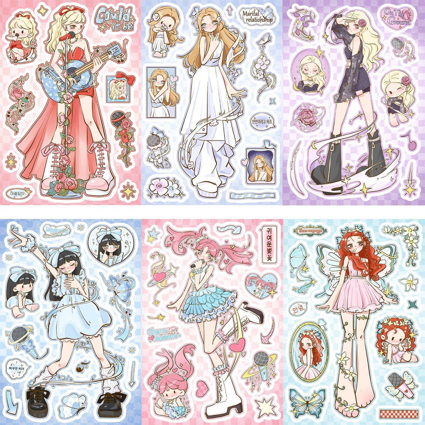 8PCS Girl Group Cartoon Stickers