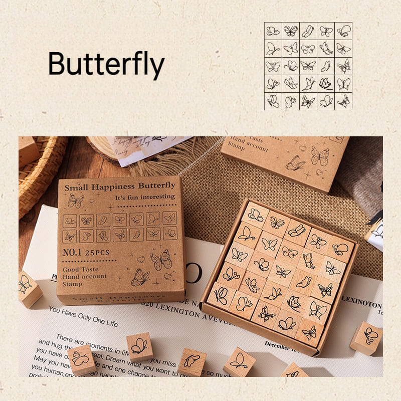 25-PCS Interesting Series Wooden Stamp