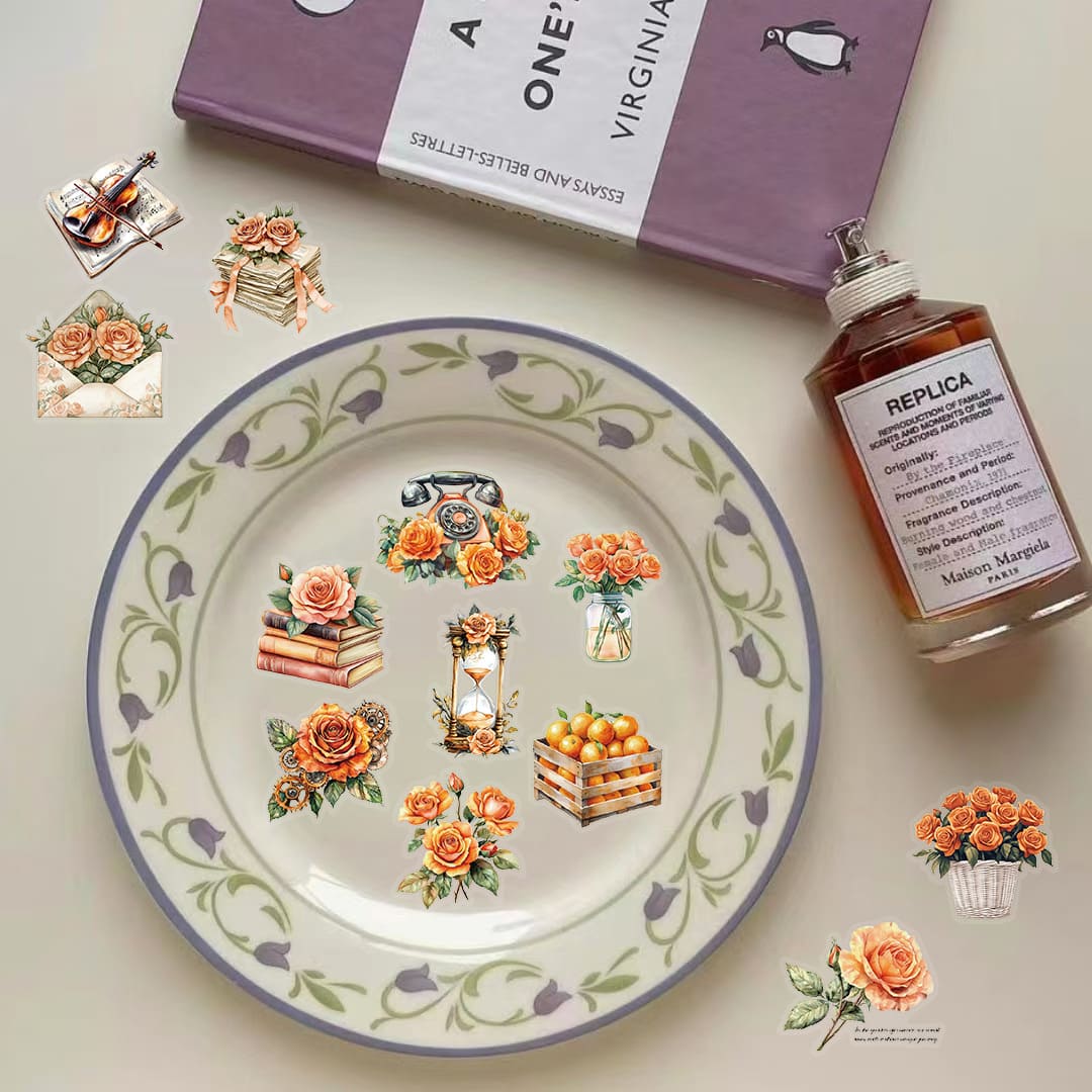 50PCS Orange Flower Sticker