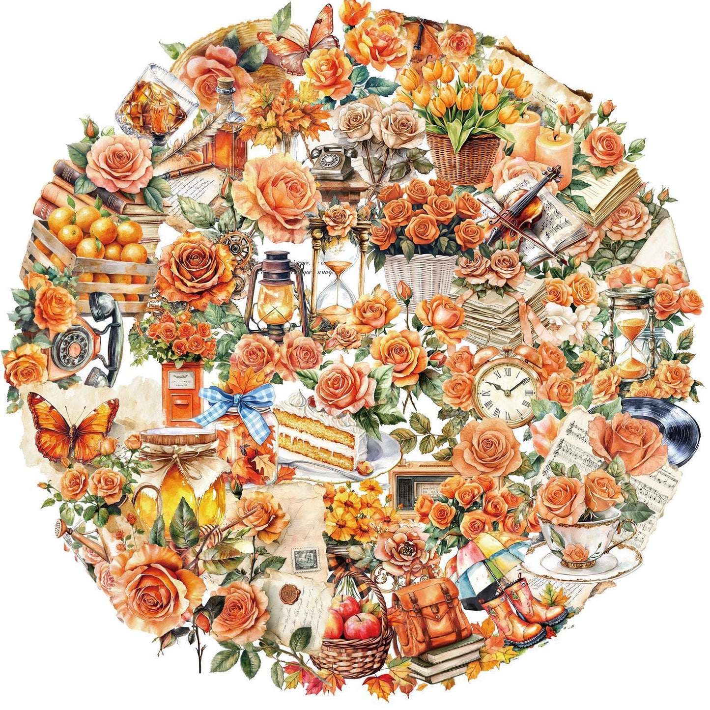50PCS Orange Flower Sticker