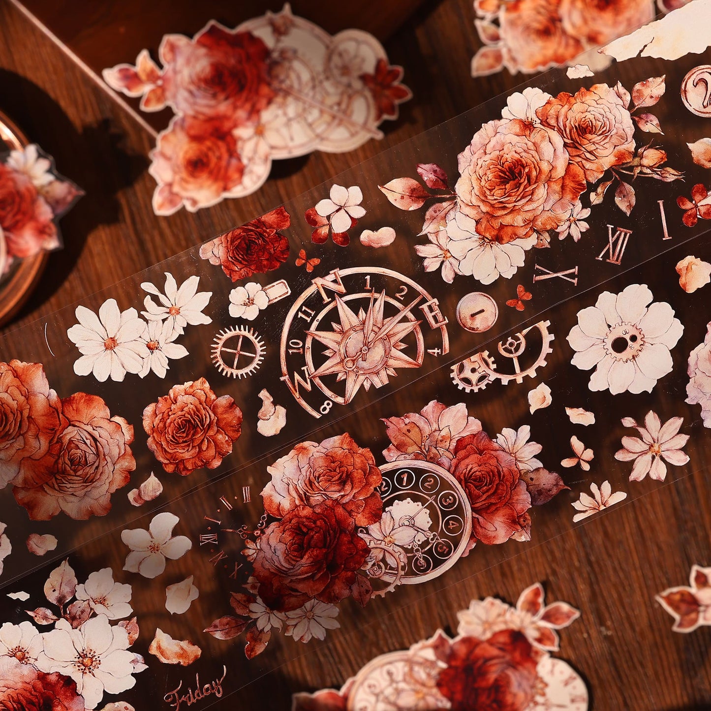 6CM*120CM Red Rose One Cycle Washi/PET Tape