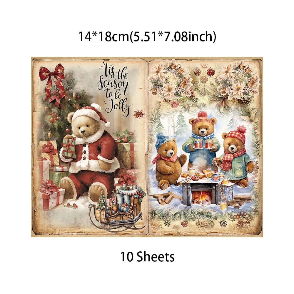 10PCS Vintage Teddy Bear Scrapbook Paper