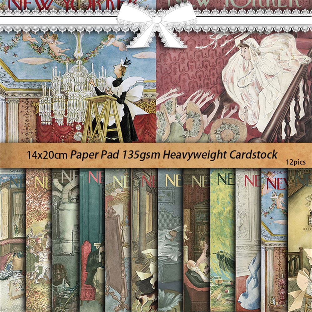 12PCS Art Magazine Cover Scrapbook Paper