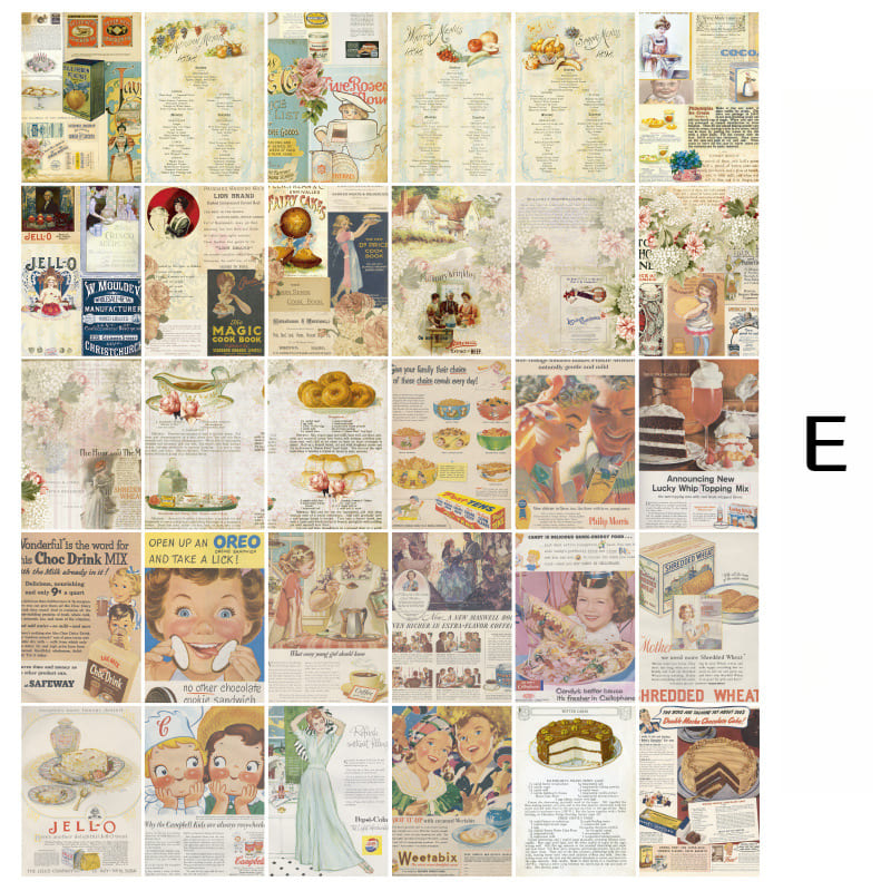 30PCS Retro Dream Series Scrapbook Paper