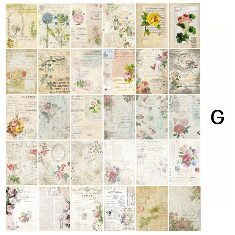 30PCS Retro Dream Series Scrapbook Paper