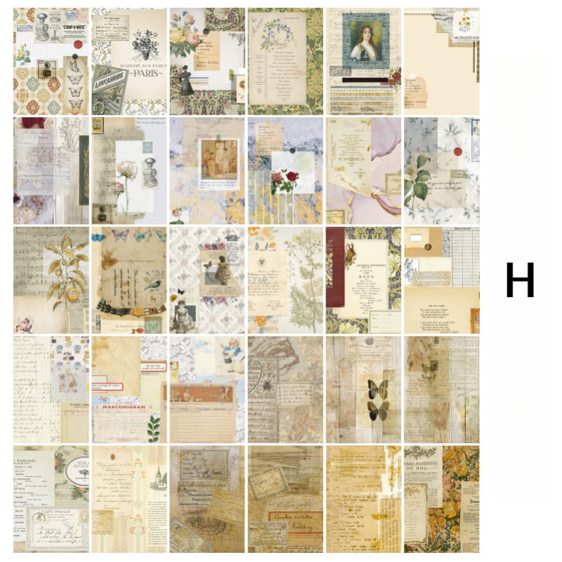 30PCS Retro Dream Series Scrapbook Paper