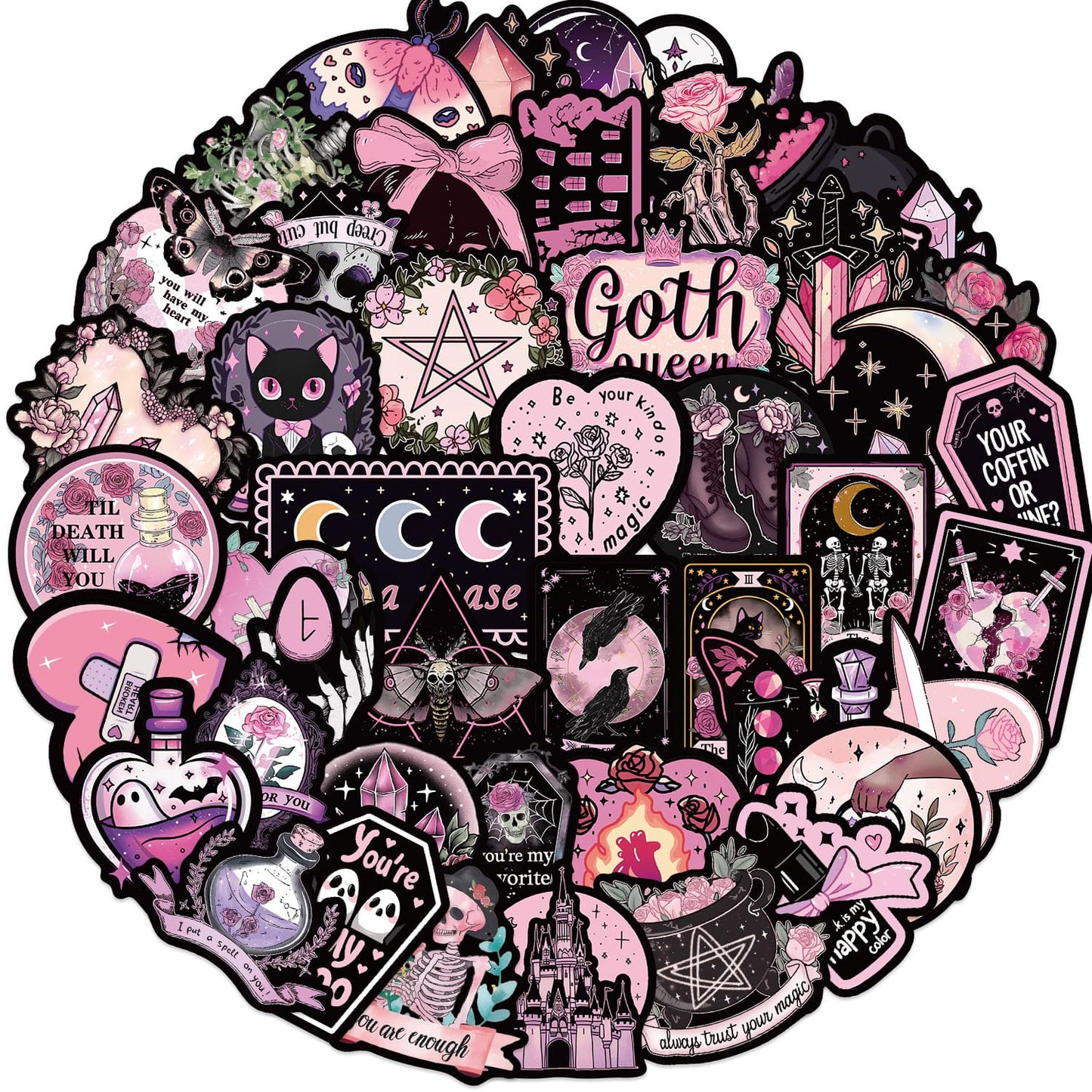 50PCS Black & Pink Gothic Sticker Pack