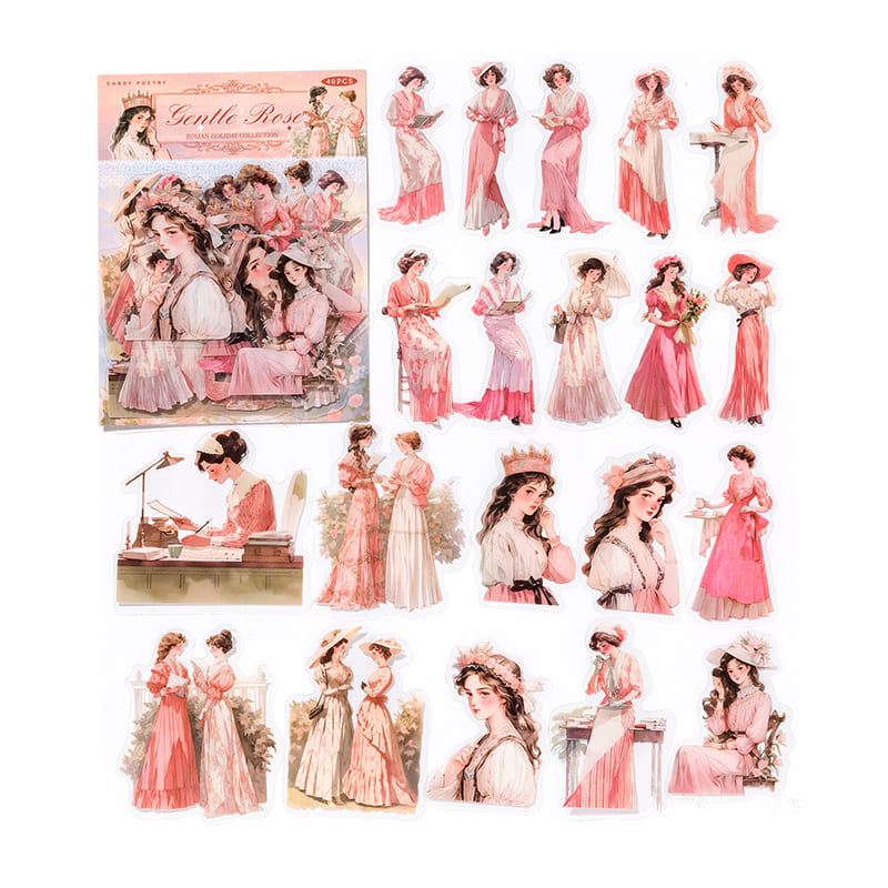 Pink tone character stickers scrapbook
