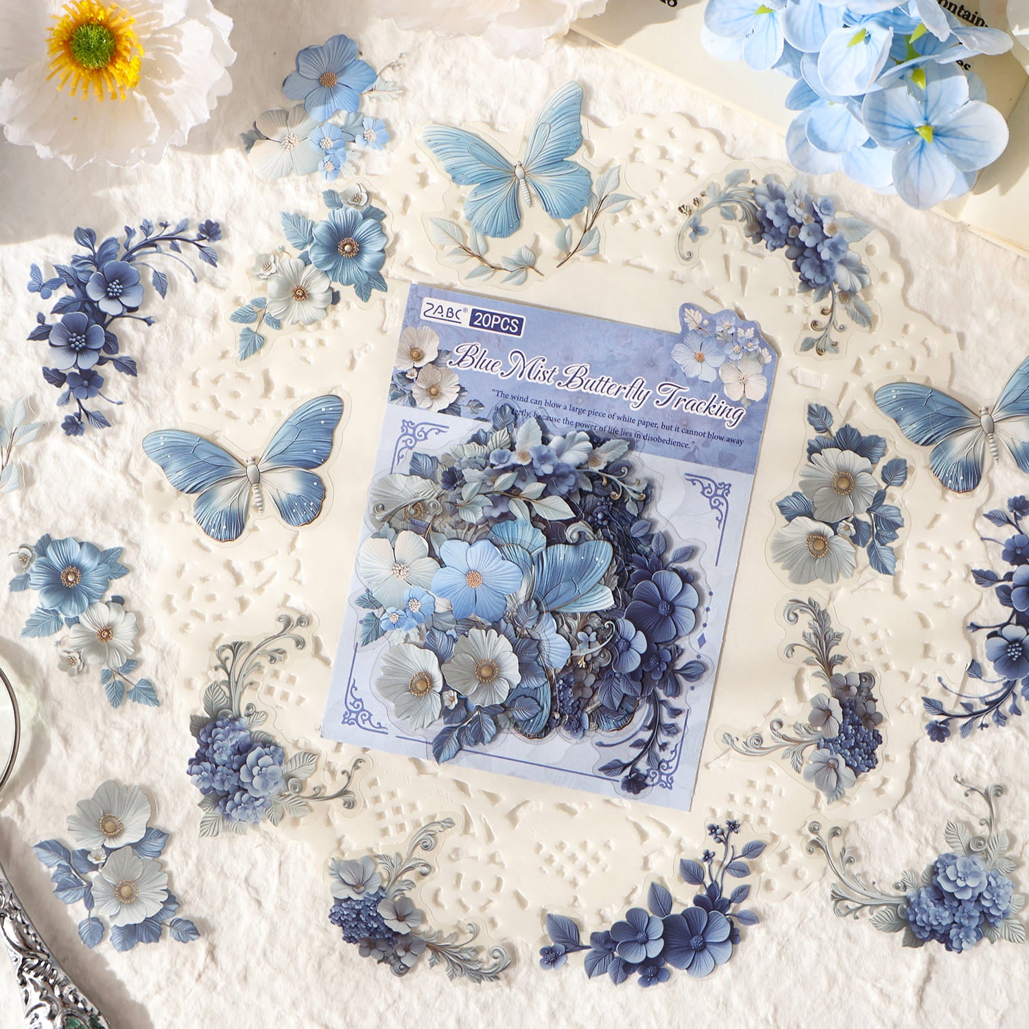 DIY craft project with retro floral stickers