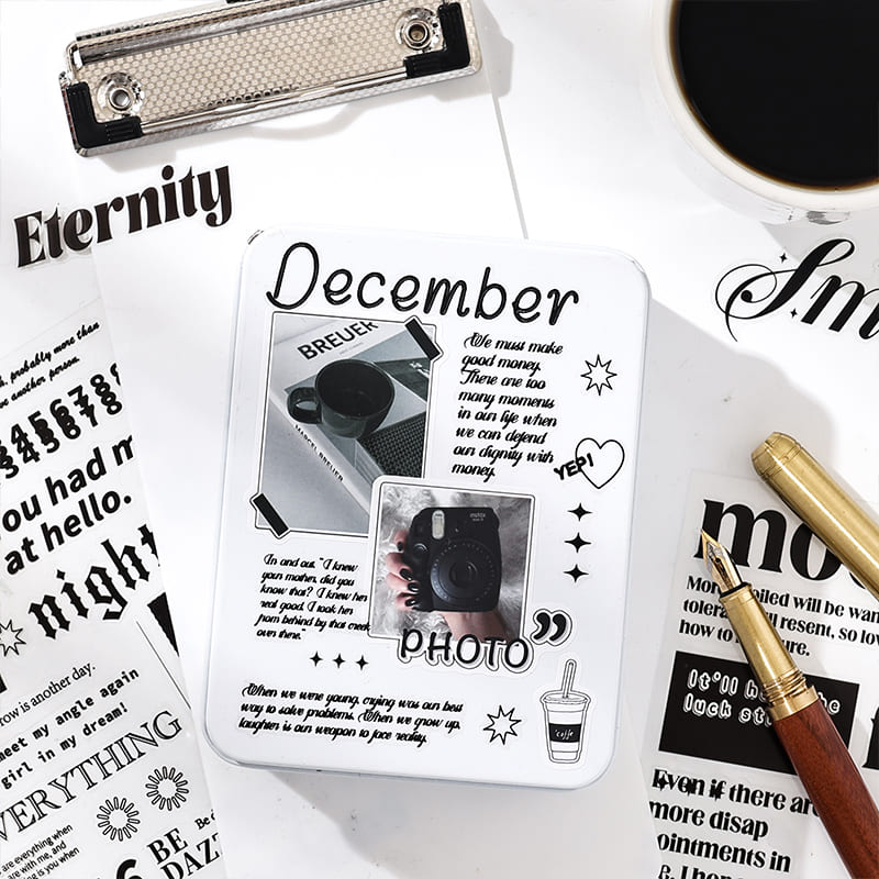 Black And White English Die-cut Stickers