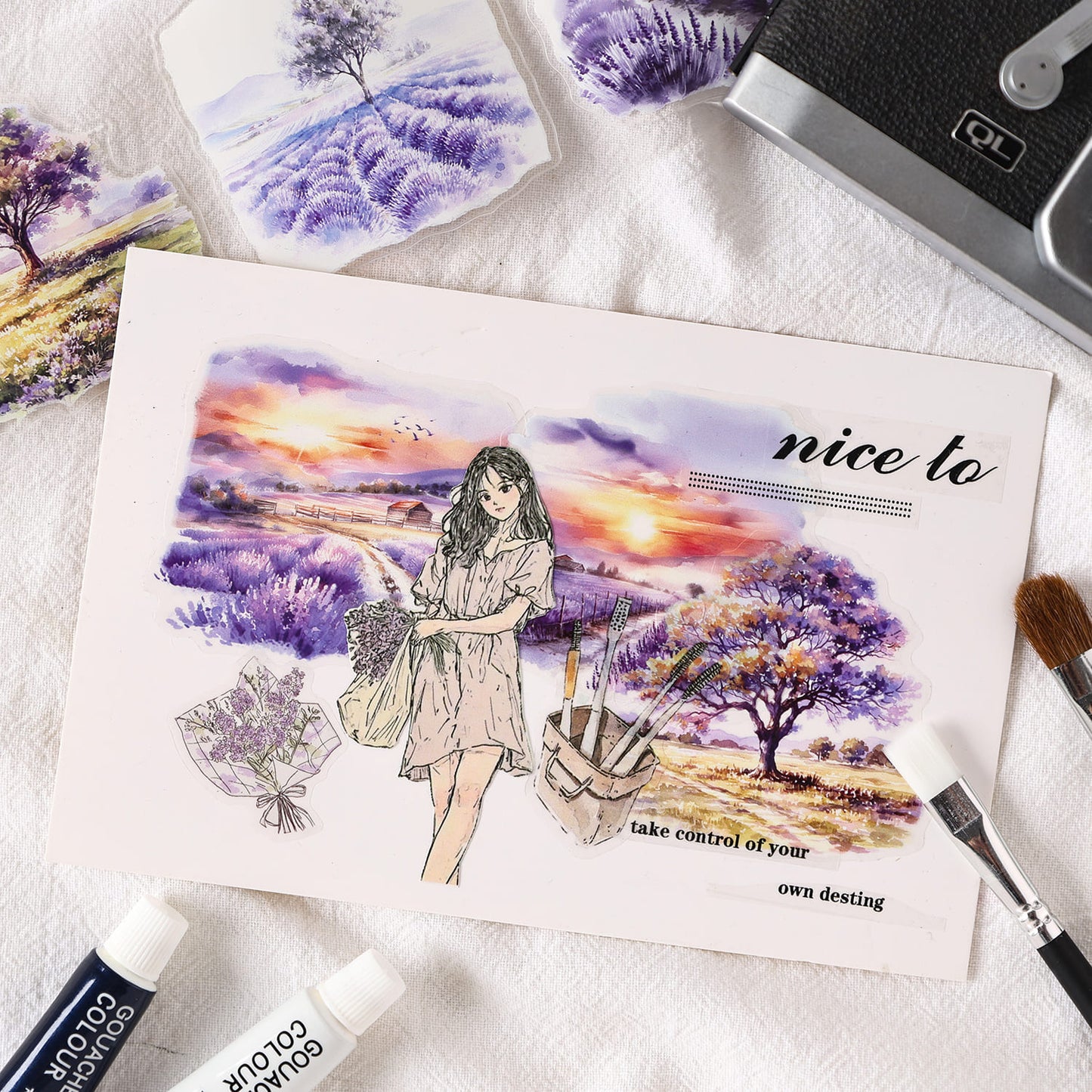 PET tape applied in bullet journal pages – four seasons city and country landscapes