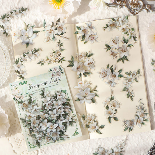 Flat lay of vintage flower stickers set