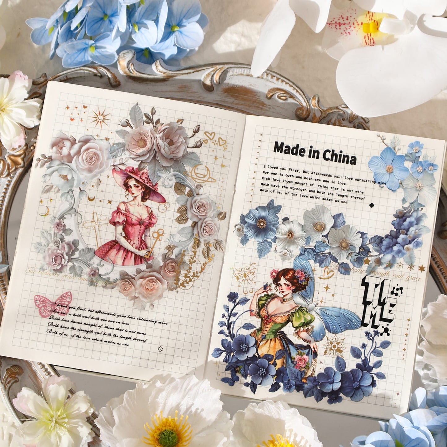 Scrapbook decoration using vintage flower stickers