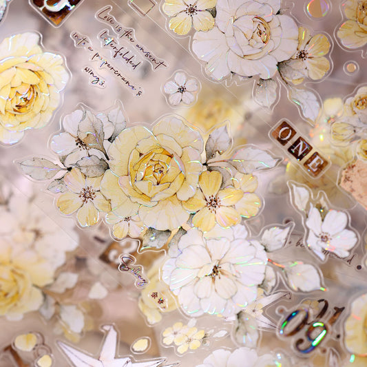 Die-Cut Vintage Yellow Rose PET Tape