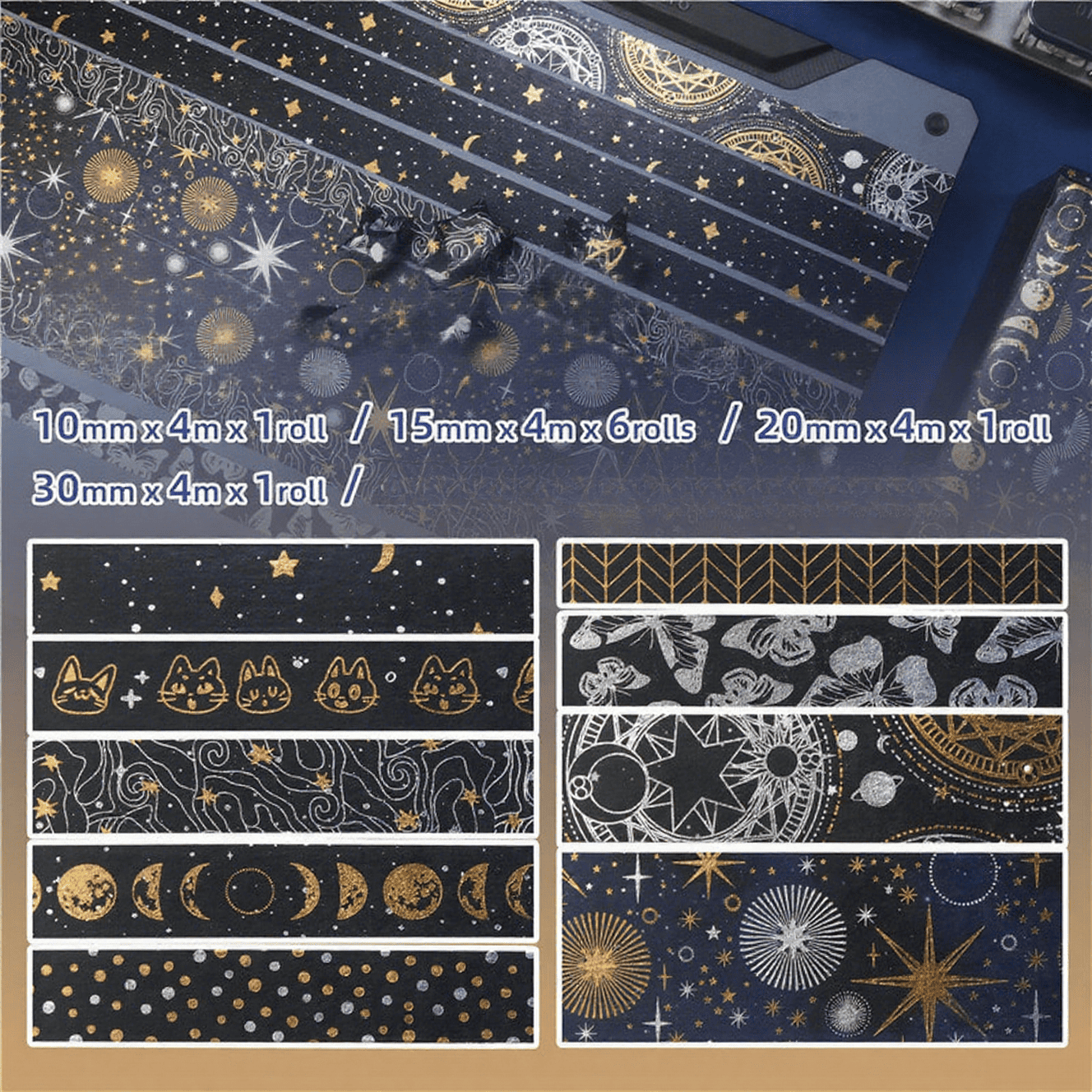 Black Sky Foil Silver Washi Tape Set