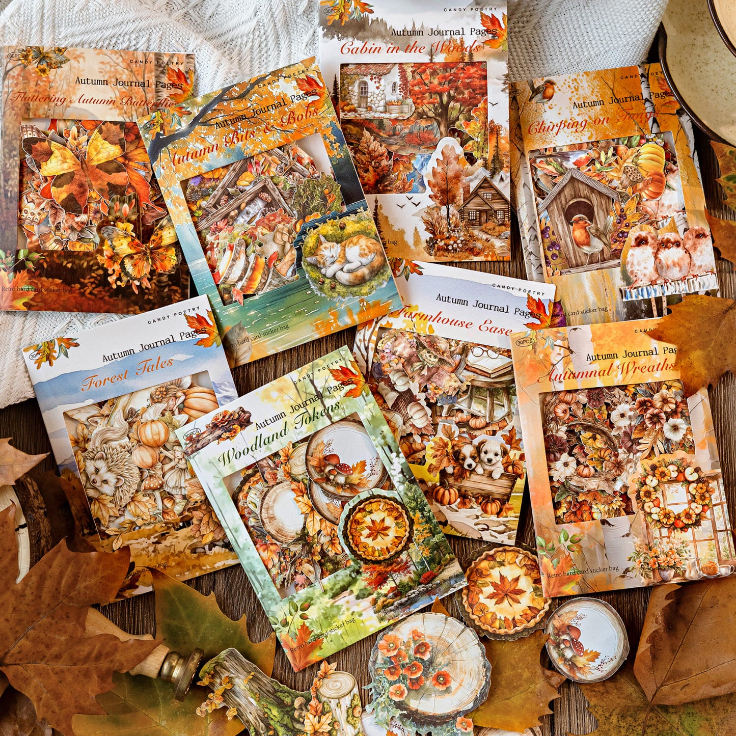 Autumn Theme Hard Card Stickers full set – journaling and scrapbook decoration