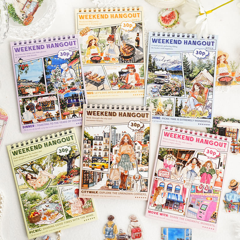 Leisure gathering PET sticker pack – 6 lifestyle themes for journaling and scrapbooking
