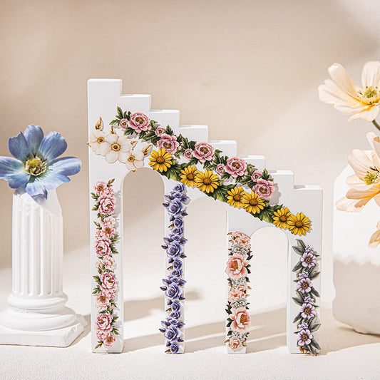 Vintage floral stickers styled for journaling – red, green, pink, orange, white, and purple long strip designs